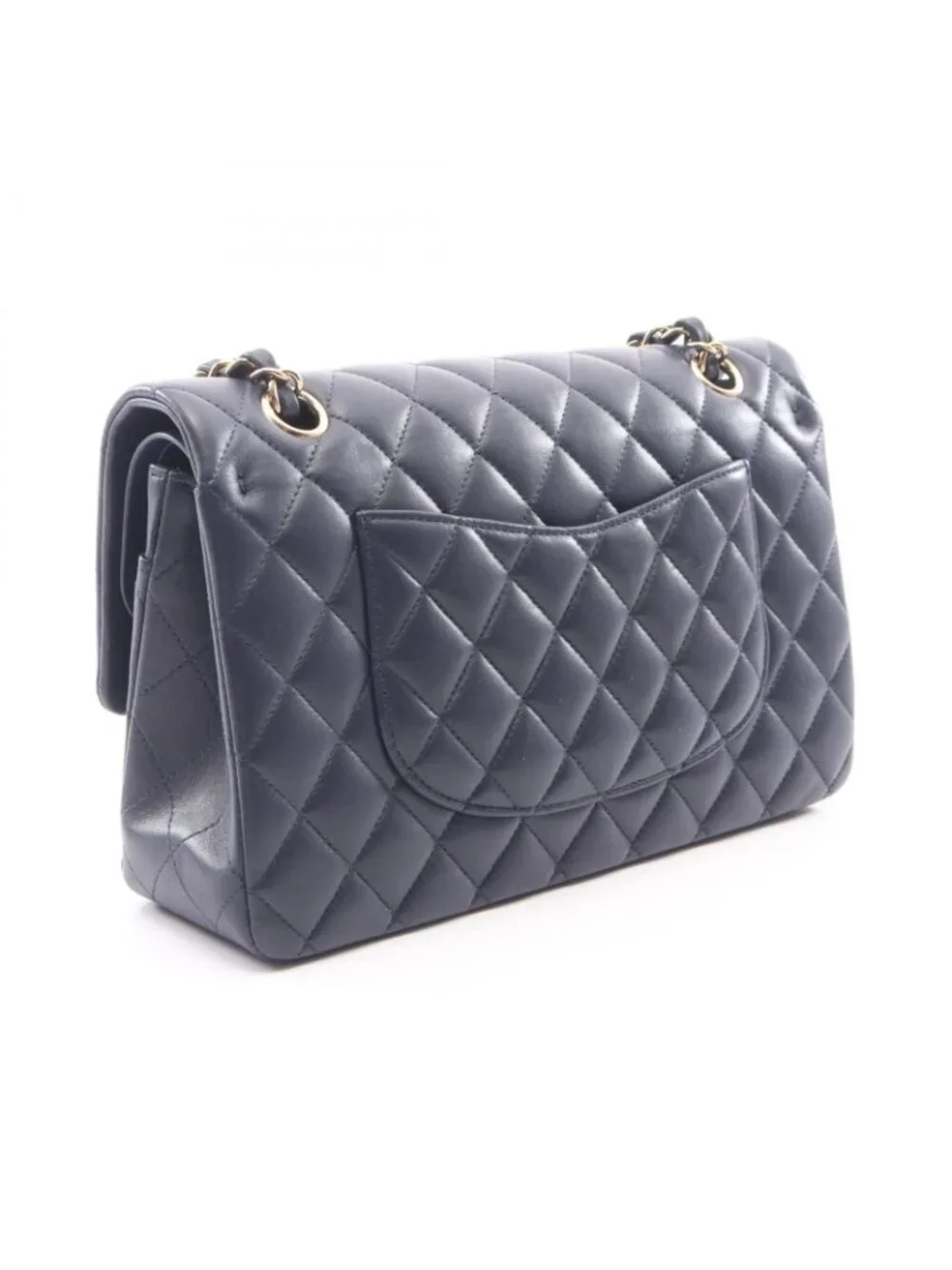 Chanel Shoulder Bag Quilted Double Flap Navy Lambskin Chain